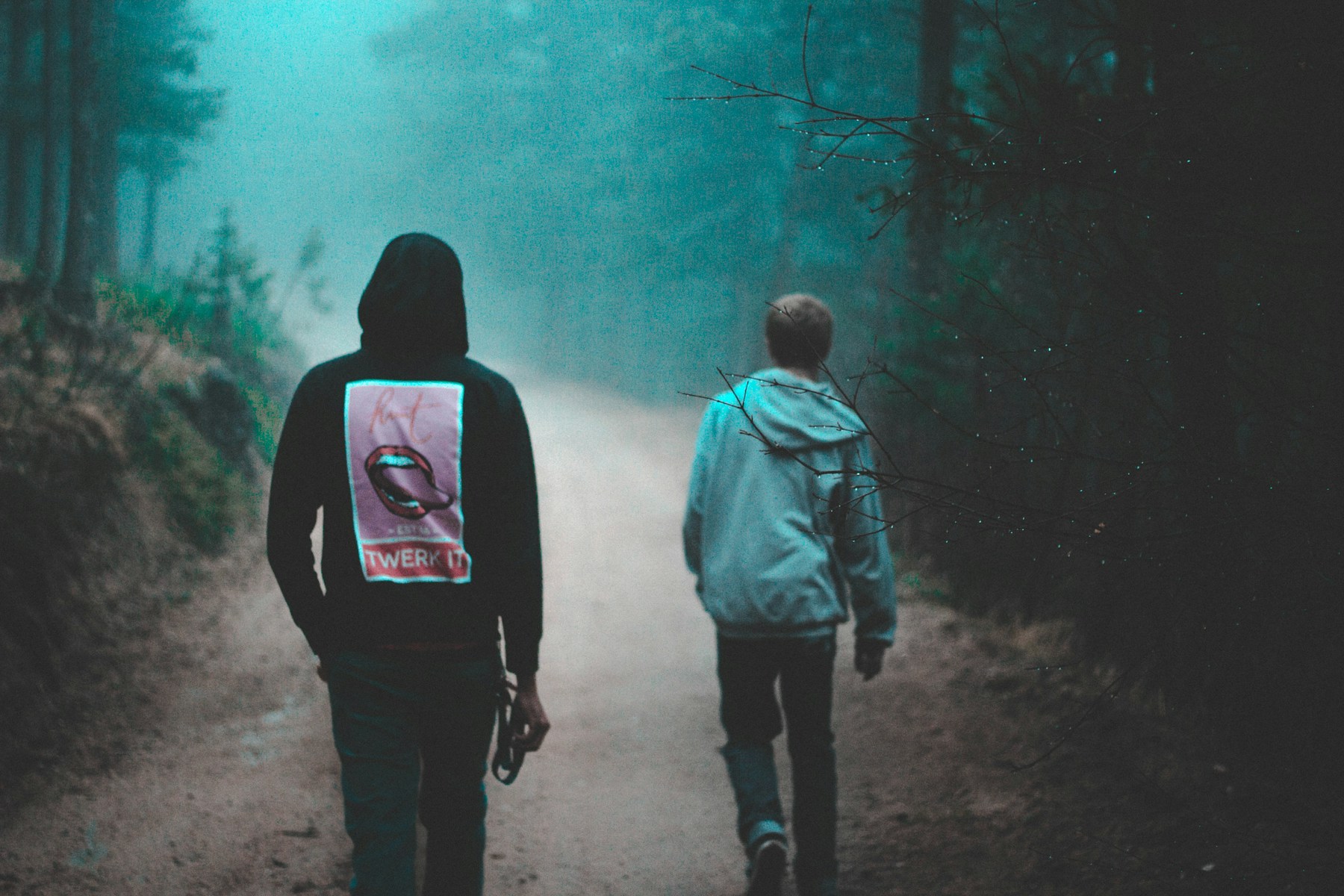 Due persone camminano lungo un sentiero nel bosco